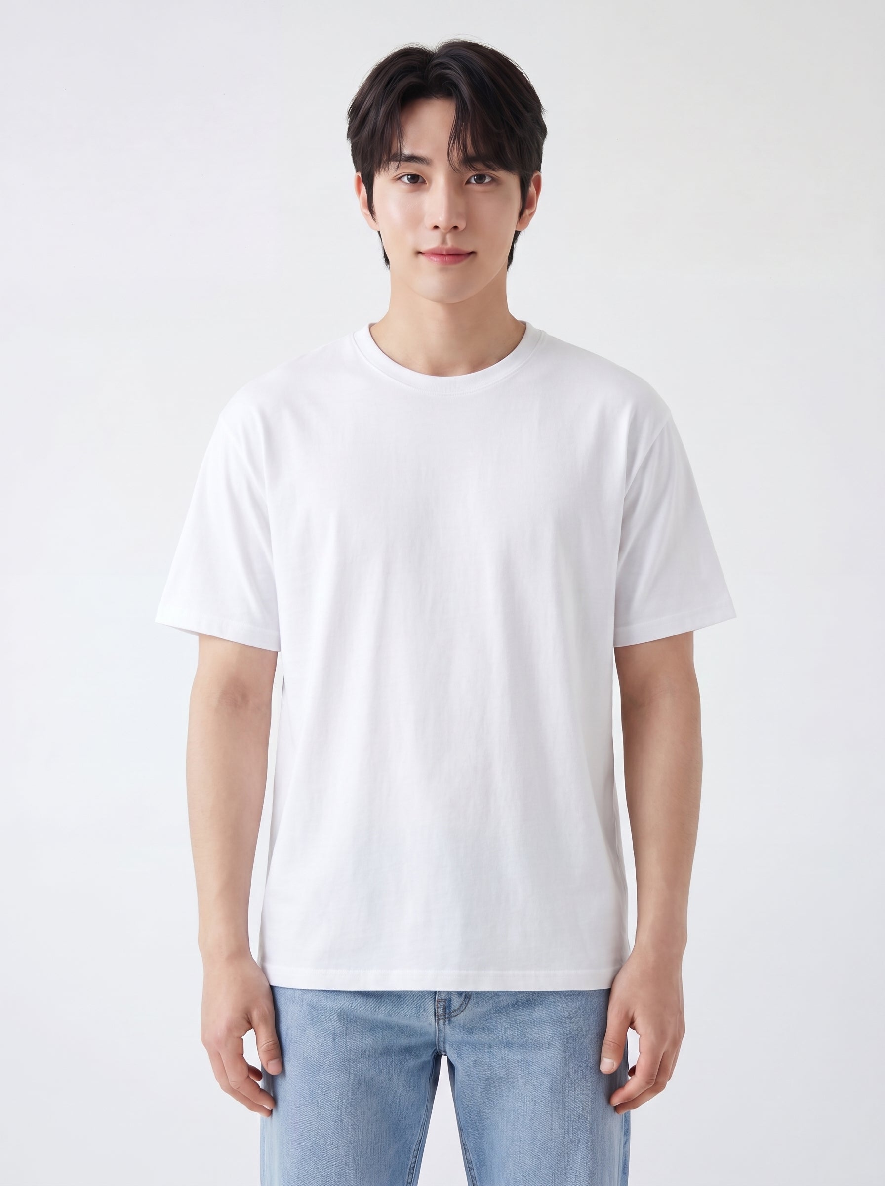 メンズ プレミアムコットン100% クルーネック ベーシックTシャツ